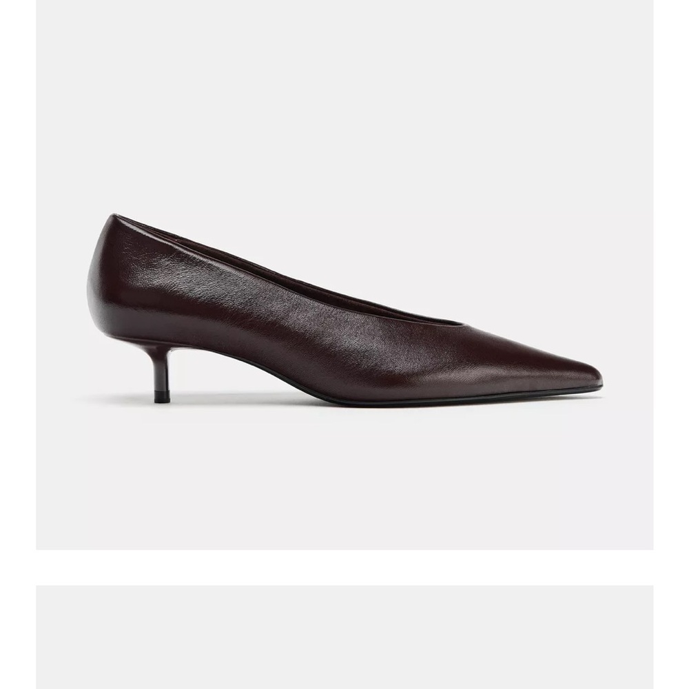 Zara Brown Leather Kitten Heels
